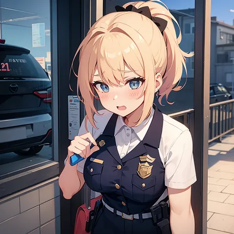 Police officer Busty girl Surprised Blushing Ponytail