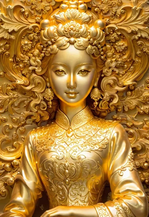 1girl, Gold Leaf Art, goldcarvingcd_xl, jinsixiangyun, traditional, golden, Gold Foil Art, gold leaf,gilded details,shimmering surface,meticulous craftsmanship,rich texture,ornate patterns,hand-applied gold leaf,golden accents,delicate brushwork,reflective...