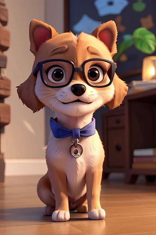 a little dog with glasses