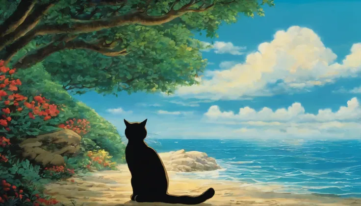 Ocean Dream The Secret Garden Hayao Miyazaki Fresh and vast sky、Cat