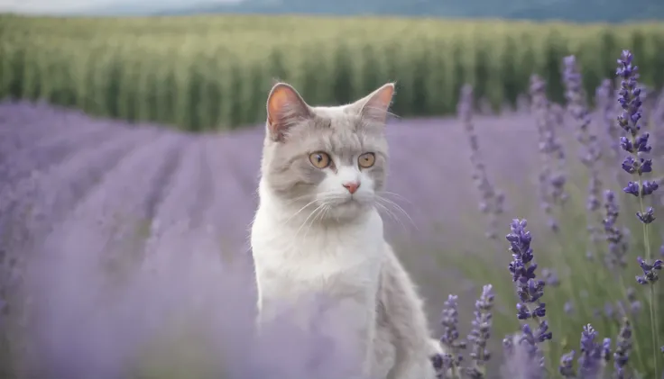 Lavender fields in Furano, Hokkaido、Cat