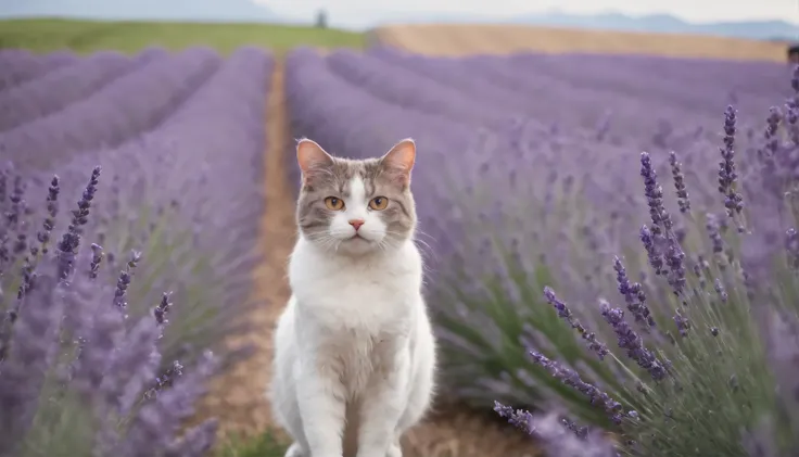 Lavender fields in Furano, Hokkaido、Cat