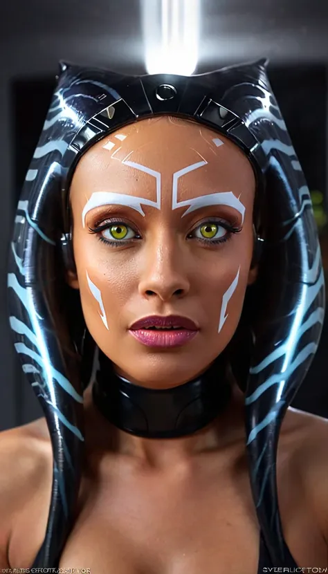 latex, bright yellow eyes, ultra-detailed,vibrant colors,sci-fi,portrait,dramatic lighting,detailed facial features,dark backgro...