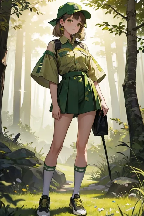 She has short, shoulder-length straight hair that is a coffee brown color and is usually pulled behind her ears.

Her Poppy Rangers outfit consists of a light-moss green short-sleeve shirt, overlaid with a yellow bandana around the collar with a single oli...