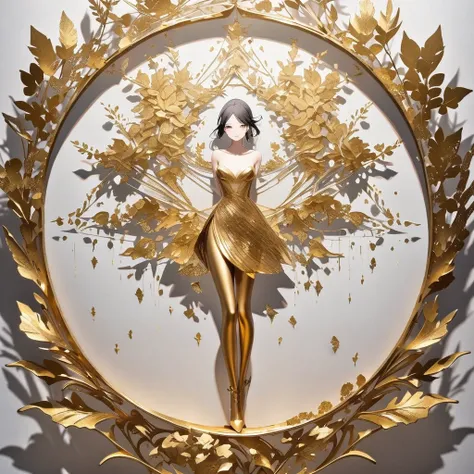 Gold leaf art, with a model in front of it