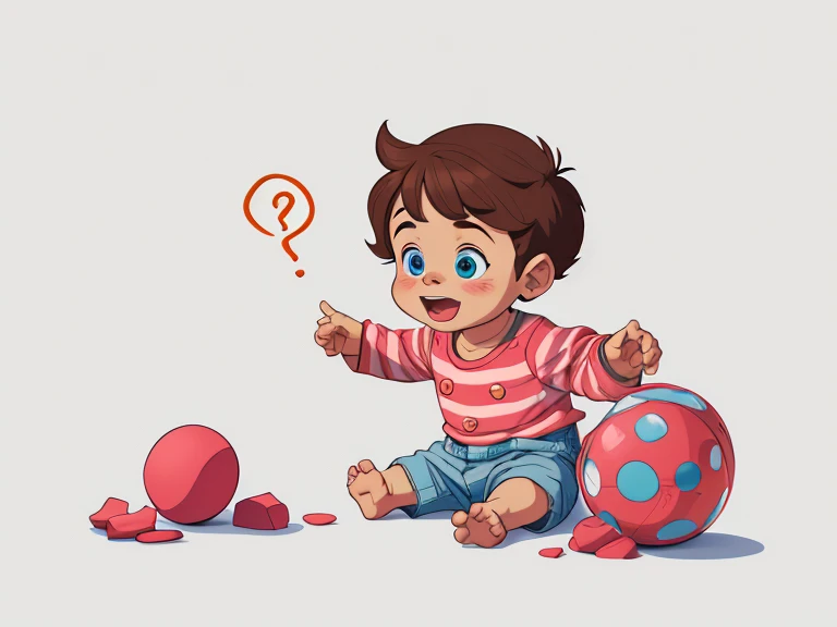 A baby playing white background Cartoon style digital illustration 