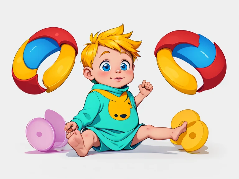 A baby playing white background Cartoon style digital illustration 