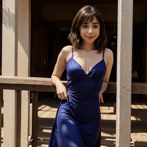 Cristin Milioti wearing a long dress with a large V-neckline smiling