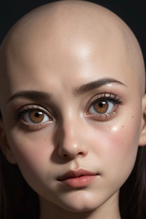 doll, big eyes, face, bald, portrait, close up, skin details, hyper realism