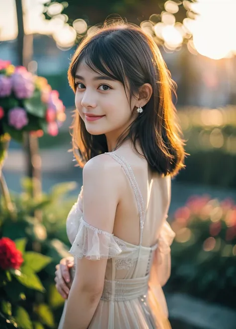 17歳のbeautiful girl、Japanese、Highest image quality、realistic、16K、幼いface立ち、long hair、My hair blows in the wind and gets messy、slim、beautiful girl、young and beautiful,(((full body photo))))))), (((rembrandt lighting)),((Backlight at sunset)))),(Lens flare)),(...