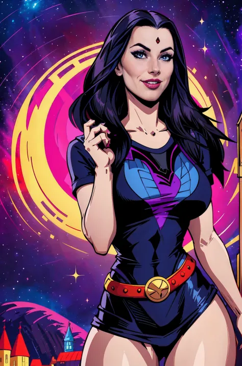 image of a sexy, sensual style enjinight as raven in bright colors realistic retro art style, vector for t-shirt print, dynamic ...