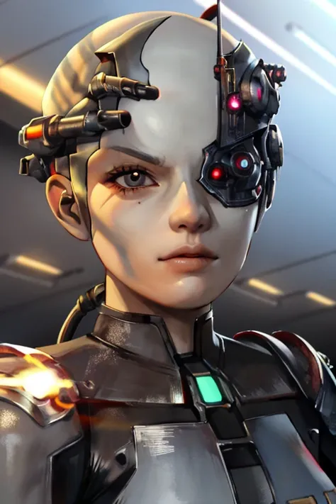 (bald gray skin:1.1,cyborg:1.2)metal armor,veins,borg,eyepatch,cable,luma,rosalina,detailed face,detailed eyes,detailed lips,met...