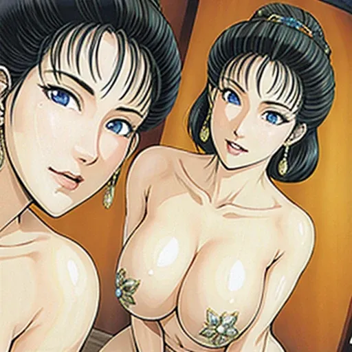 NSFW,perfect face,Suikoden,Lady Lin,Large areola、full nude、full body、dark pubic hair、Cloudy semen overflows from the female genitals、Pubic hair of the same color as the hair、messy hair、Traditional Chinese House