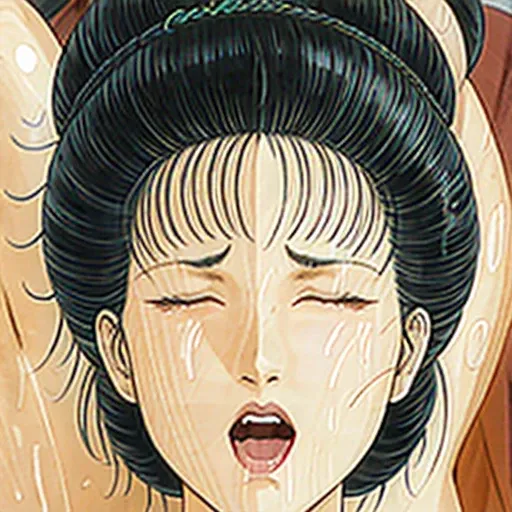 NSFW,perfect face,Suikoden,Lady Lin,Large areola、full nude、full body、dark pubic hair、Cloudy semen overflows from the female genitals、Pubic hair of the same color as the hair、messy hair、mouth open、With eyes closed and panting、sex、Cowgirl、on the bed