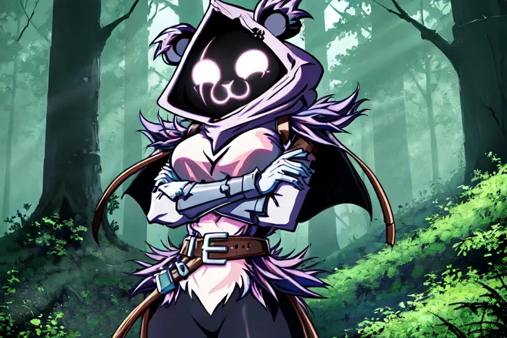 crow team leader, 1 girl, pagurpagle hood, animal ears, shadowed face, pagurpagle skin, scar on eye, (furry), (body fur), pagurp...