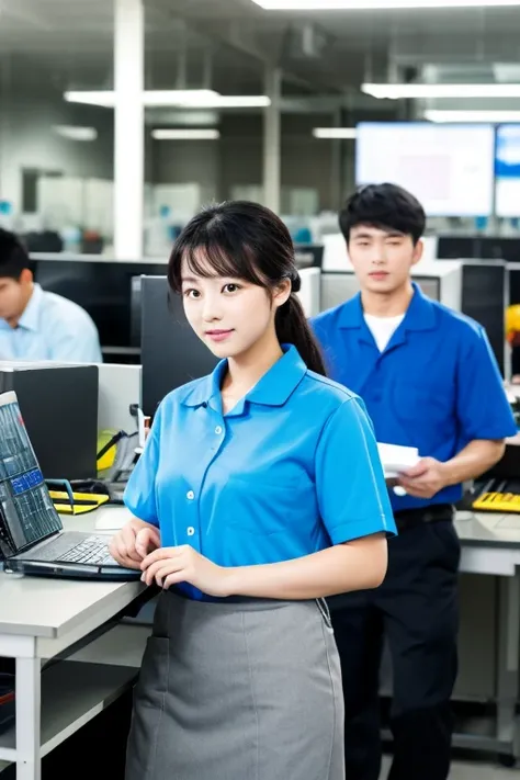 Men and women in work clothes　Semiconductor Workplace