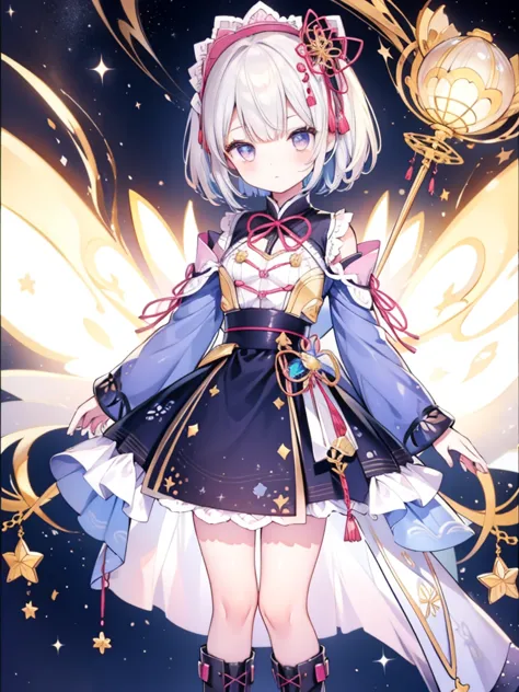 1girl、vtuber-fullbody、8k、star fairy、masterpiece、official art、super detailed、super beautiful、かわいいstar fairy、white straight short ...