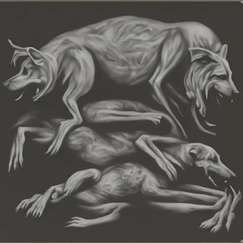 Perro muerto entre Lobos. Portada musical Black Metal 