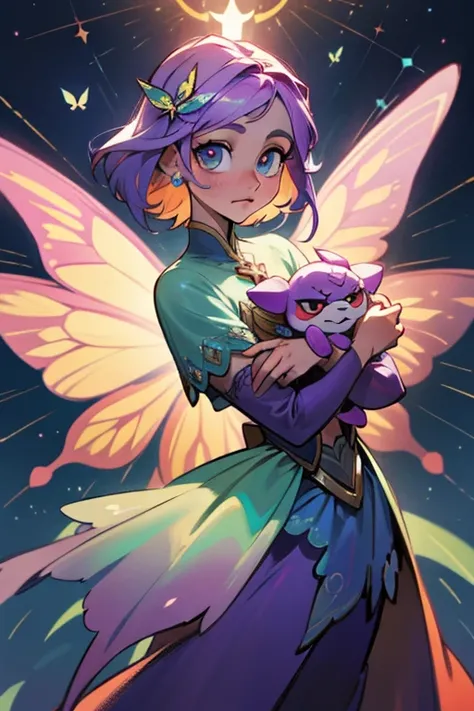 No reino encantado de League of Legends, A magical girl in a butterfly-inspired costume captivates the heart and senses. Dressed in a Star Guardian outfit, repleto de tons de roxo e rosa radiantes, She radiates cuteness that is impossible to ignore. Your c...