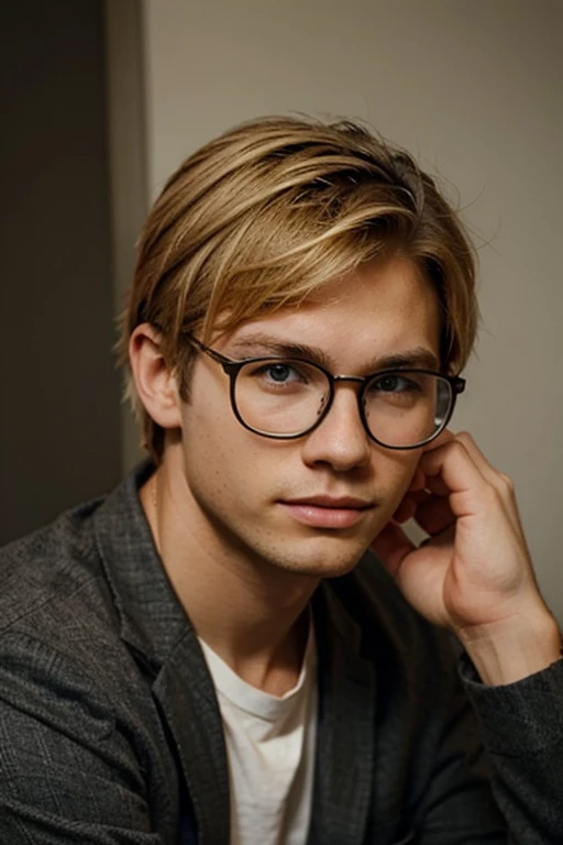 a young blond male with glasses