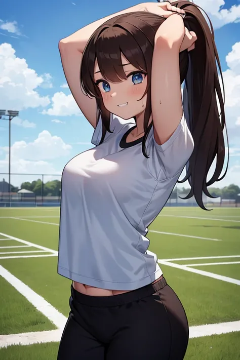 [((masterpiece)), ((HD)), ((high res)), ((solo portrait)), ((waist-up)), ((front view)), ((detailed shading)), ((soft textures)), ((intricate details)), ((anime girl)), ((cinematic)), {attractive; ((athletic 36 year old woman)), (brown hair), (long ponytai...