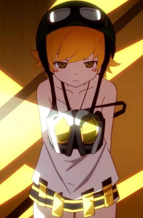 shinobu, helmet, goggles, strap slip, goggles on head, 8k, masterpiece, absurdres, anime,