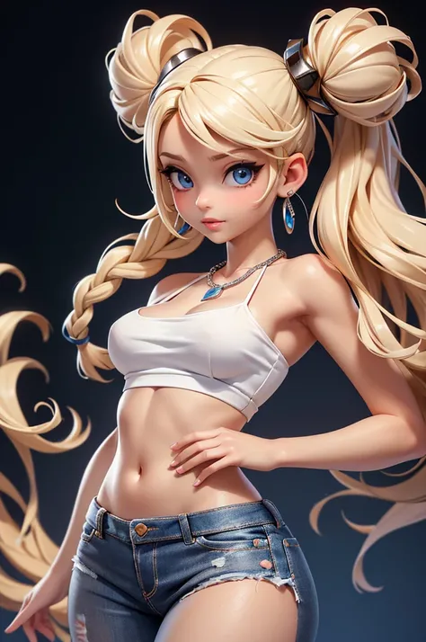 ((ultra quality)), ((tmasterpiece)), gnome girl, Short stature, ((blonde woman, hairlong, braided)), (silver ear rings), (silver necklace around the neck), (Beautiful cute face), (beautiful female lips), Charming, ((sexy facial expression)), is looking at ...