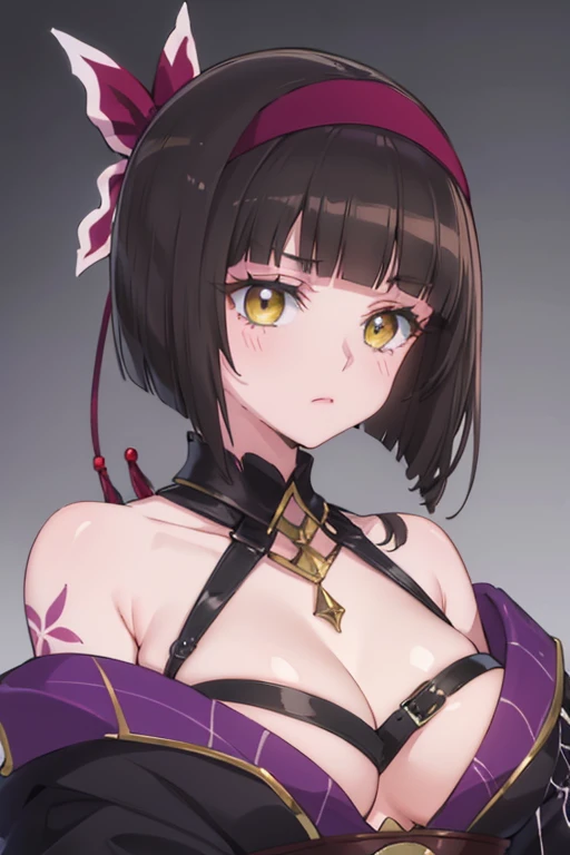 Vampire Queen Small Breasts Battle Suit (Royal Mantle: 1.1) Black and purple color sexy devil aura original character masterpiece temptation purple eyes (Multicolor High Ponytail 1:1.2) Purple gemstone accessory gold belt, gold necklace, Fuma effect, soft ...