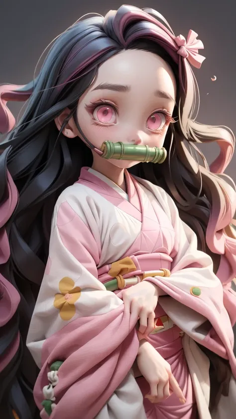 Nezuko Kamado, bamboo, bit gag, Black Hair, forehead, (gag, gagged:1.3), Headband, Long hair, Colorful hair, (pink eyes:1.5), orange hair, slit pupil, curls, bicolor hair, cover mouth,
Asa not yet (pattern), checkered sash, Haori, Japanese clothes, kimono,...