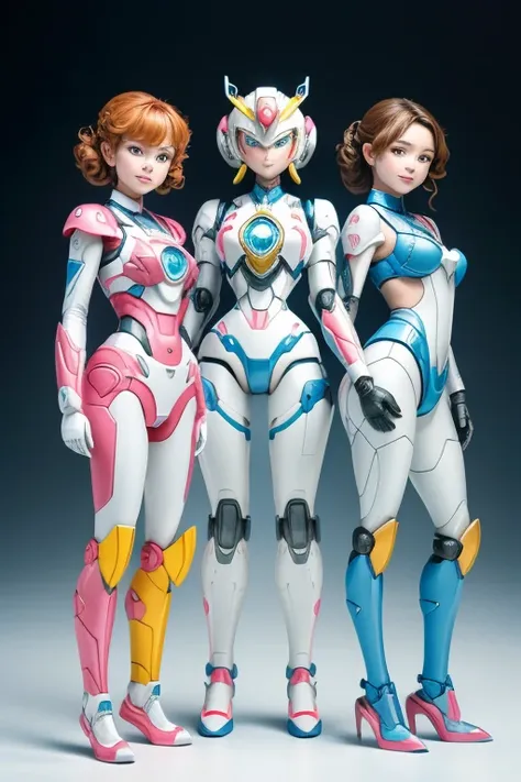 a mother and her two teenage robot daughters, 全員顔はきれいでかわいい人間ロボットのa mother and her two teenage robot daughters, everyone has a pr...