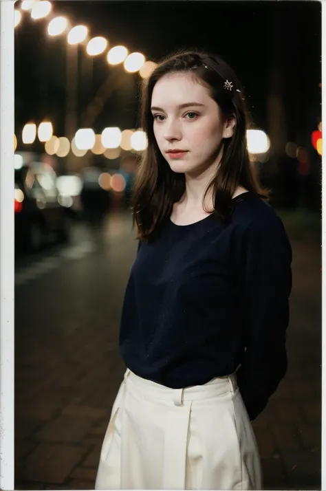 polaroid photo, night photo, photo of 24 y.o beautiful woman, pale skin, bokeh, motion blur