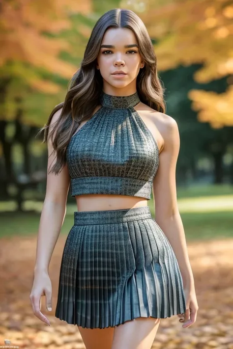 photo of beautiful Hailee Steinfeld, (((walking in a park in fall))), modelshoot style, (extremely detailed CG unity 8k wallpaper), photo of the most beautiful artwork in the world, professional majestic (photography by Steve McCurry), 8k uhd, dslr, soft l...