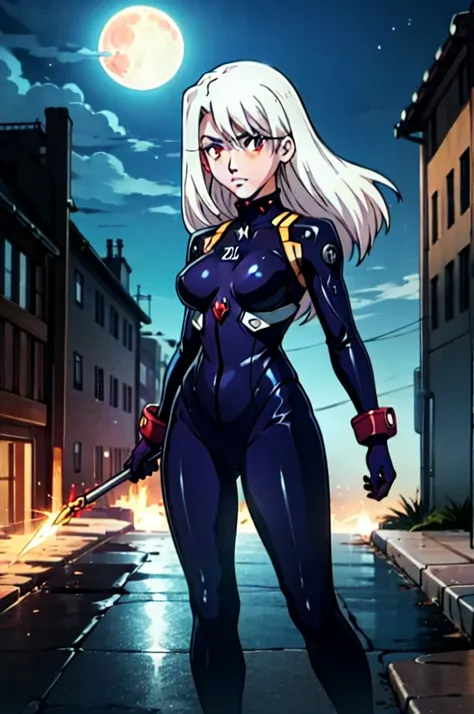  illyasviel_von_einzbern in the style of evangelion, shiny_skin, (clothe inspired by evangelion, aliens, gunbuster, gunnm, metal gear, death stranding), impossible_clothes, bodysuit, white & red bodysuit, suit, pilot suit, jumpsuit, plugsuit, armor, shiny_...