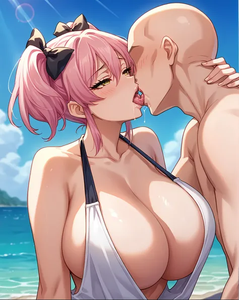 cinematic photo, score_9, score_8_up, score_7_up, source_anime,rating_explicit,couple,face to face,1boy and 1girl kissing, (french kiss:1.2),1boy,(faceless male,bald,hairless:1.2),1girl, cute female,jgskmk, pink hair, long hair, twintails, sidelocks, hair ...