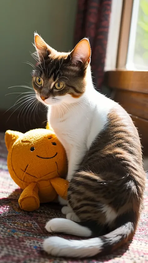 cat,cute,play with a toy,kitten,sun