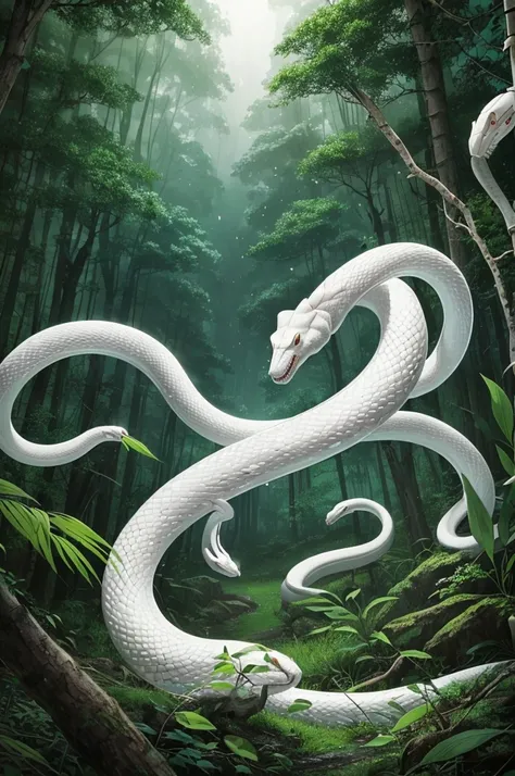 A large white snake slipped away，The main body is only snakes，There are no humanystical aura, surreal atmosphere, Forest background，the night，（Chinese folk suspense, terroral, Supernatural comic book style）， hyper qualit，hyper HD，4K