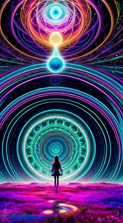 Enter a realm where science fiction and psychedelic art collide in a mesmerizing display of imagination and creativity. Picture yourself stepping through a portal into a kaleidoscopic wonderland, where neon landscapes pulse with vibrant energy and surreal ...