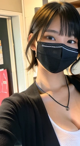 Shortcuts、目元はsmile、smile、With black underwear、Very obscene、((Selfie style in my room)),((student))、((very young))、((very cute))、((So adorable))、((Please wear a black non-woven mask..)),highest quality, masterpiece, Ultra-high resolution, (Realistic:1.4), R...