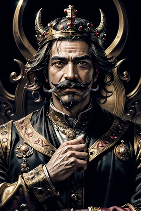 (masterpiece, best quality, ultra-detailed:1.2), (masterpiece, ultra high res, 16k uhd, high quality),1demon king with mustache,
