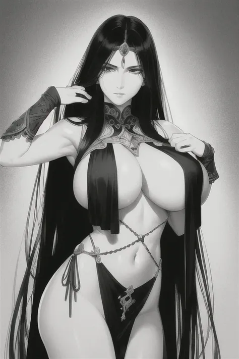 best quality, intricate details, lineart, monochrome,

1girl, long hair, black hair, Best Quality, Masterpiece, High Detail, Realistic, High Definition, Dejah Thoris (film Star:1), Hourglass Figure, Ancient, Night, Seduction, (NSFW, nearly naked:1), an ero...