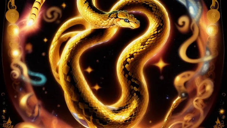 円形の枠の中に宝石や貴石が入った金色のsnake, Golden snake, Glamorous Galactic Gold, portrait of a sacred snake, snake, Snake Art, ouroboros, 8 intricate golden tentacles, Just a joke, ornate gilded cosmic machine, Snake fusion, snakeの女王, Tentacles of the universe, snakeの冠, s...