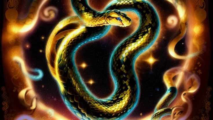 円形の枠の中に宝石や貴石が入った金色のsnake, Golden snake, Glamorous Galactic Gold, portrait of a sacred snake, snake, Snake Art, ouroboros, 8 intricate golden tentacles, Just a joke, ornate gilded cosmic machine, Snake fusion, snakeの女王, Tentacles of the universe, snakeの冠, s...