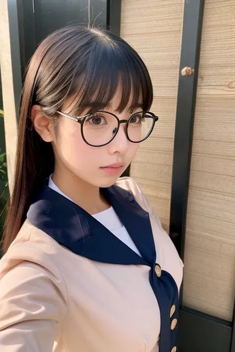 beautiful girl、Japanese、Beautiful breasts、Shortcuts、uniform、round face、Round Glasses、、nude