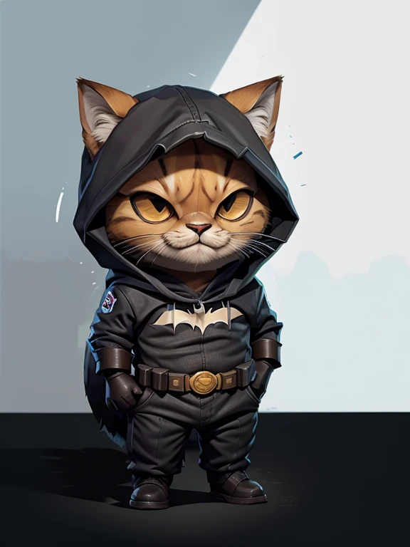 Gatinho, com roupa do batman, Tentando sair de casa