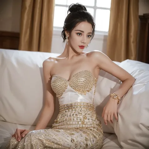 ((top quality、8k、masterpiece:1.3))、Very pretty beautiful girl，full-body shot，。Wear big earrings，The skin is very white，Hydrating red lips，Very thin waist，，Fair and smooth skin，Smooth and fair skin，Flawless skin，Fair and shiny skin，Cool white skin，The camer...