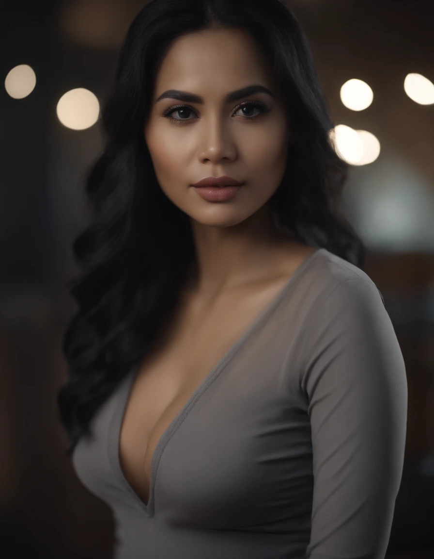 RAW, Best quality, high resolution, masterpiece: 1.5), beautiful Malay woman  ,(random result), (RAW style, masterpiece, best quality, hyperrealistic, highres, unreal engine,)  gray tighy short mini gray outfit, long black hair , malay super sexy beauty, f...