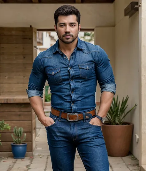 1male, vaqueros, musculoso,  rostro, muy guapo, realista, foto, real foto, cuerpo completo, jeans