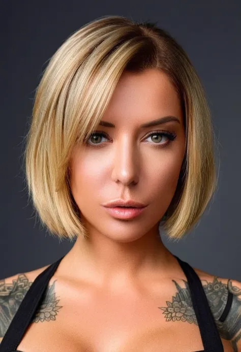 create an image featuring a female model named laurence bedard with a bob hairstyle, styled in a high-resolution style.