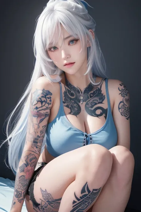 Anime Style、White skin、White Hair、Upward-facing eyes、Large and conspicuous、dark、female、高周波のdetailed (((Sharpness))))、((sharp focus: 1.2)face_V1:0.7)hand、Well drawn legs、Expose breasts、(Work - Work - Masterpiece: 1、2)、High resolution、オリジナルのHigh resolutionの最...