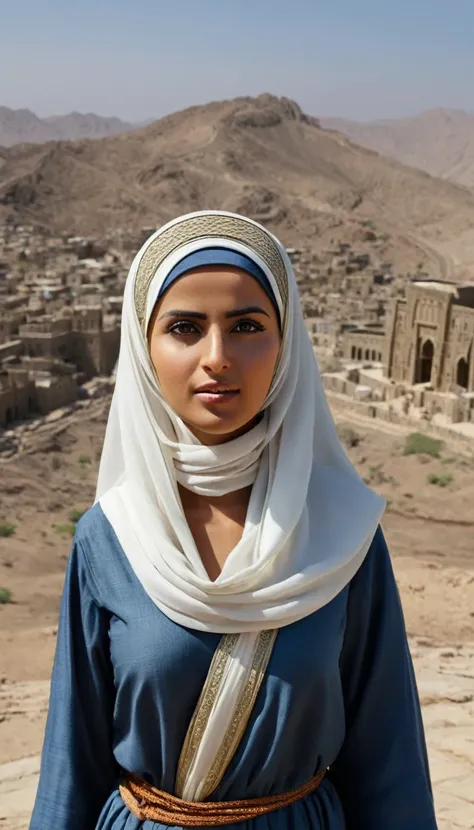 In the 11th century, a figure emerges in the Islamic history of Yemen, becoming an unforgettable leader. Meet Arwa al-Sulayhi. 32k uhd 5d ultra realistic cimenatic image, panoramic view.